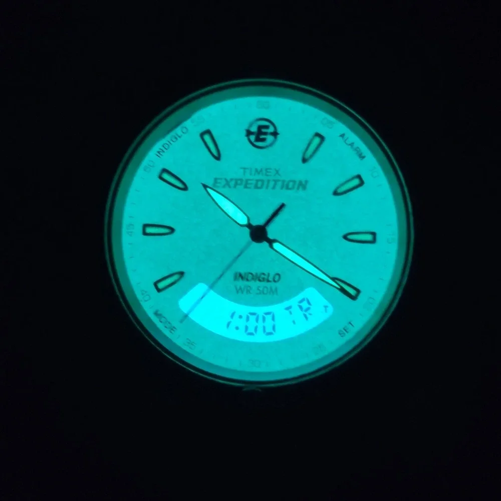 Vintage 2004 Timex Expedition Dual Time Indiglo Ani-Digi Mens Quartz Field Watch
